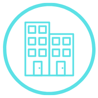 Animation of two apartment buildings with circle outline